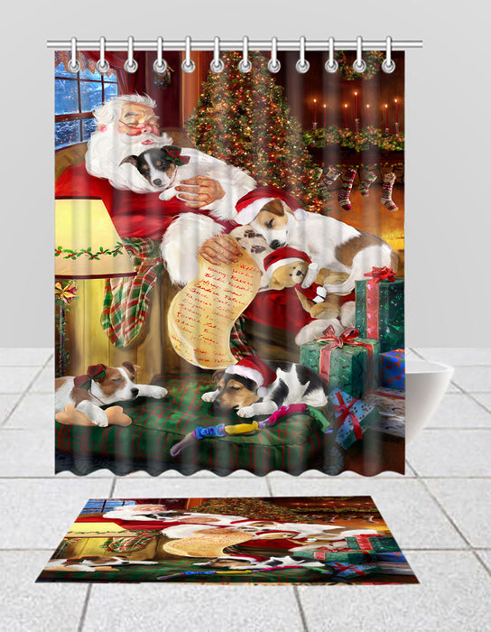 Santa Sleeping with Jack Russell Dogs  Bath Mat and Shower Curtain Combo
