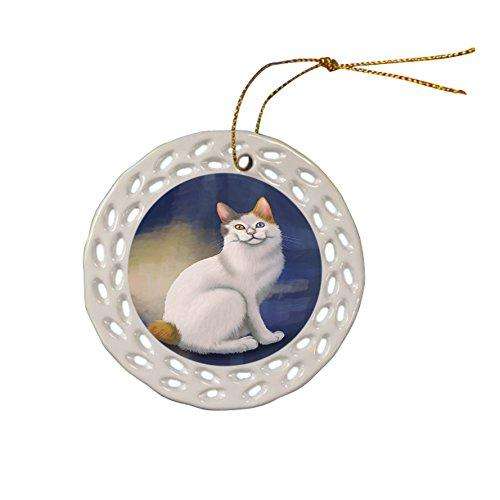 Japanese Bobtail Cat Christmas Doily Ceramic Ornament