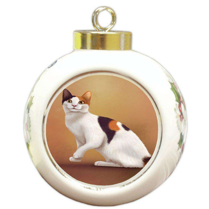 Japanese Bobtail Cat Round Ceramic Ball Christmas Ornament