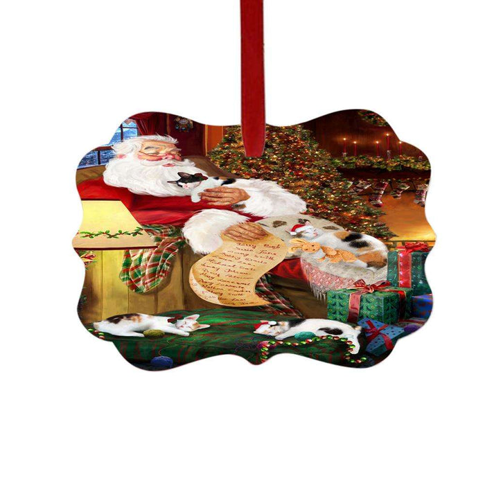 Japanese Bobtail Cats and Kittens Sleeping with Santa Double-Sided Photo Benelux Christmas Ornament LOR49290