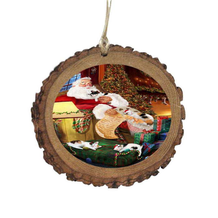 Japanese Bobtail Cats and Kittens Sleeping with Santa Wooden Christmas Ornament WOR49290