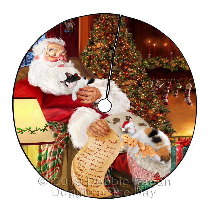 Santa Sleeping with Japanese Bobtail Cats Christmas Tree Skirt