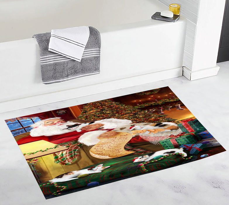 Santa Sleeping with Japanese Bobtail Cats Bath Mat