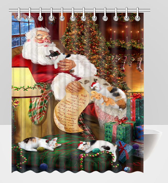 Santa Sleeping with Japanese Bobtail Cats Shower Curtain