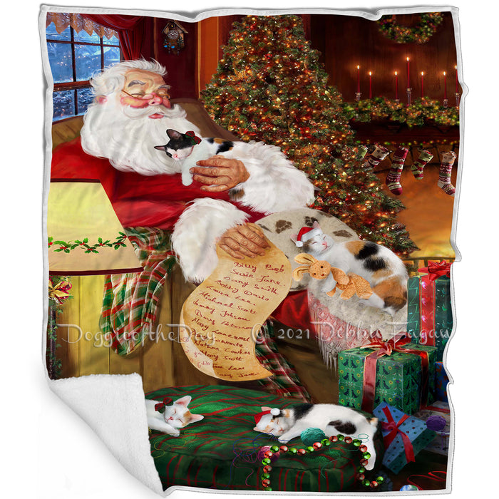 Santa Sleeping with Japanese Bobtail Cats Christmas Blanket BLNKT92685