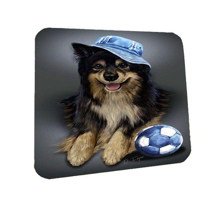 Jesi Black Tri Dog Wearing Hat with Ball Coasters Set of 4