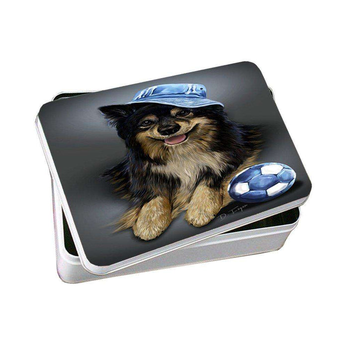 Jesi Black Tri Dog Wearing Hat with Ball Photo Storage Tin