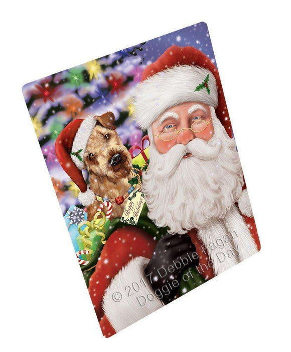 Jolly Old Saint Nick Santa Holding Airedale Dog and Happy Holiday Gifts Tempered Cutting Board