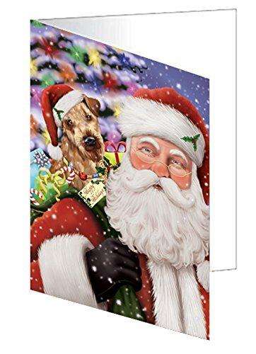Jolly Old Saint Nick Santa Holding Airedales Dog and Happy Holiday Gifts Handmade Artwork Assorted Pets Greeting Cards and Note Cards with Envelopes for All Occasions and Holiday Seasons