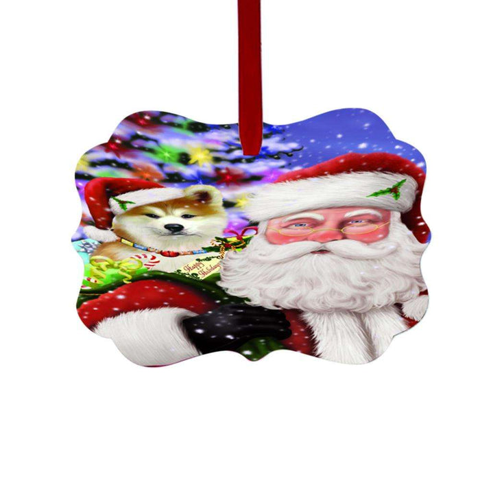 Jolly Old Saint Nick Santa Holding Akita Dog and Holiday Gifts Double-Sided Photo Benelux Christmas Ornament LOR48793