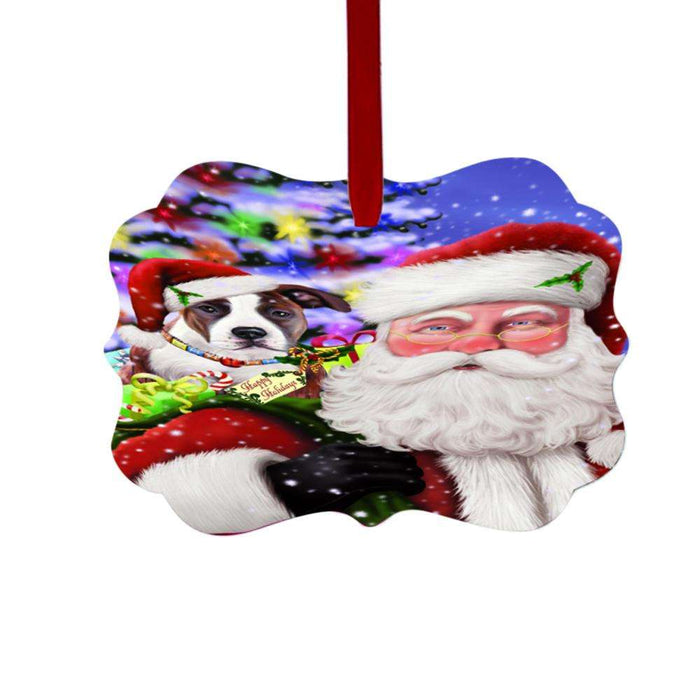Jolly Old Saint Nick Santa Holding American Staffordshire Dog and Holiday Gifts Double-Sided Photo Benelux Christmas Ornament LOR48798