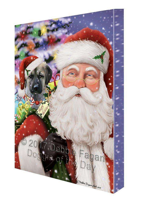 Jolly Old Saint Nick Santa Holding Anatolian Shepherds Dog and Happy Holiday Gifts Canvas Wall Art