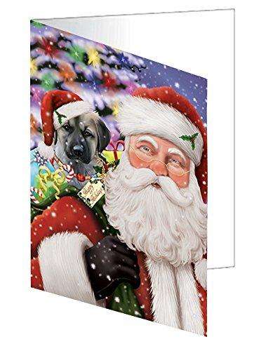 Jolly Old Saint Nick Santa Holding Anatolian Shepherds Dog and Happy Holiday Gifts Handmade Artwork Assorted Pets Greeting Cards and Note Cards with Envelopes for All Occasions and Holiday Seasons