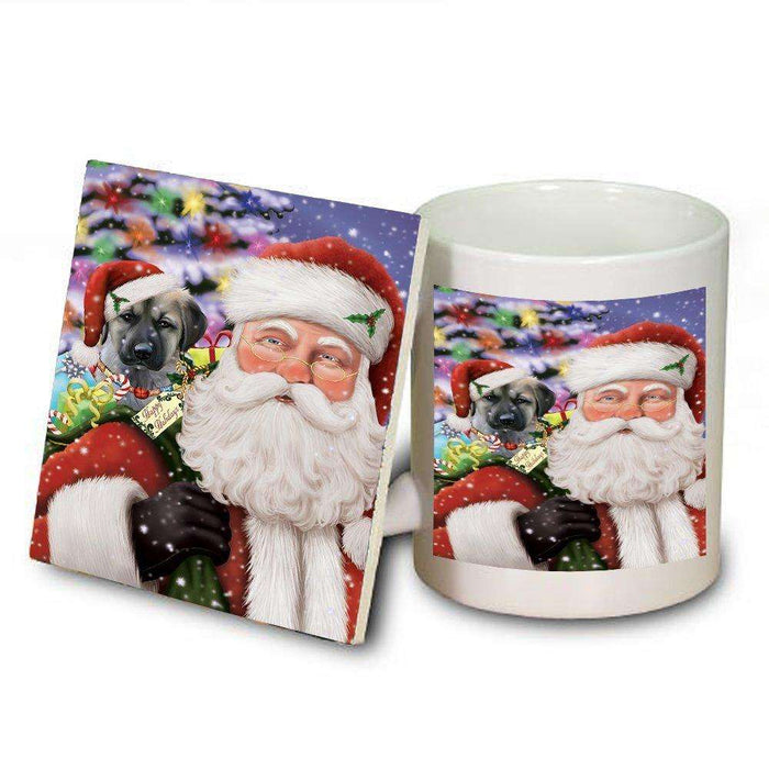 Jolly Old Saint Nick Santa Holding Anatolian Shepherds Dog and Happy Holiday Gifts Mug and Coaster Set