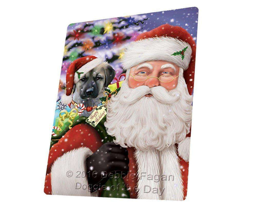 Jolly Old Saint Nick Santa Holding Anatolian Shepherds Dog and Happy Holiday Gifts Tempered Cutting Board (Small)