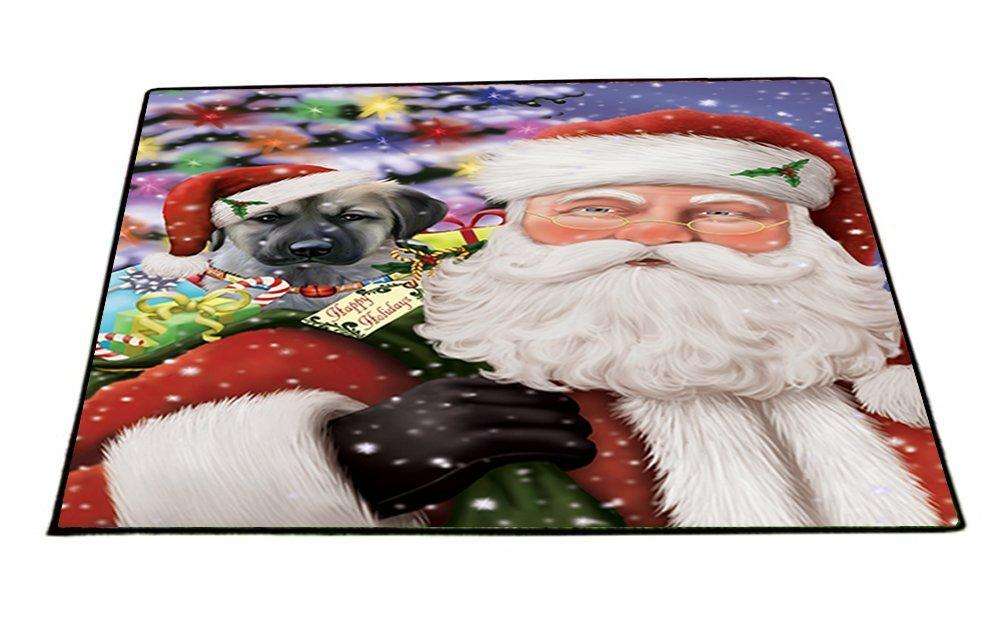 Jolly Old Saint Nick Santa Holding Anatolian Shepherds Dog Christmas Holiday Presents Indoor/Outdoor Floormat