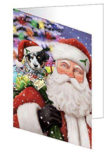 Jolly Old Saint Nick Santa Holding Australian Cattle Dog and Happy Holiday Gifts Handmade Artwork Assorted Pets Greeting Cards and Note Cards with Envelopes for All Occasions and Holiday Seasons
