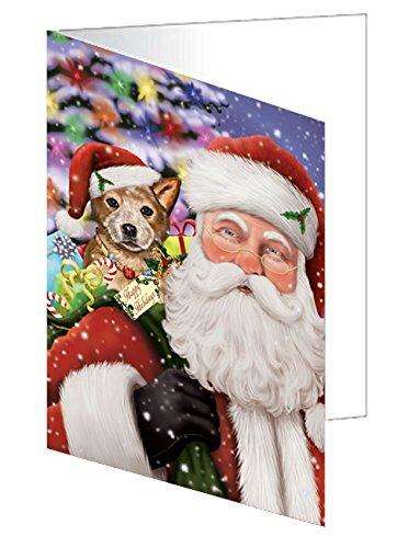 Jolly Old Saint Nick Santa Holding Australian Cattle Dog and Happy Holiday Gifts Handmade Artwork Assorted Pets Greeting Cards and Note Cards with Envelopes for All Occasions and Holiday Seasons
