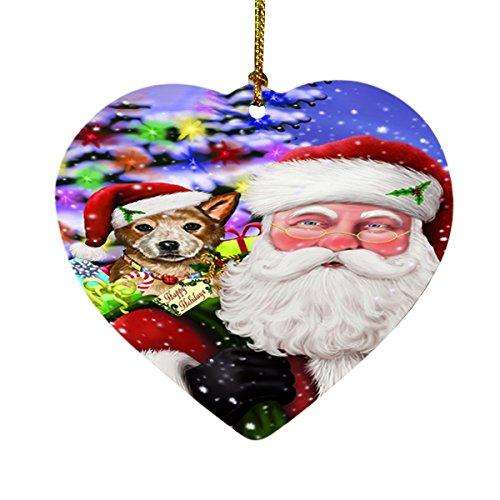 Jolly Old Saint Nick Santa Holding Australian Cattle Dog and Happy Holiday Gifts Heart Christmas Ornament D168