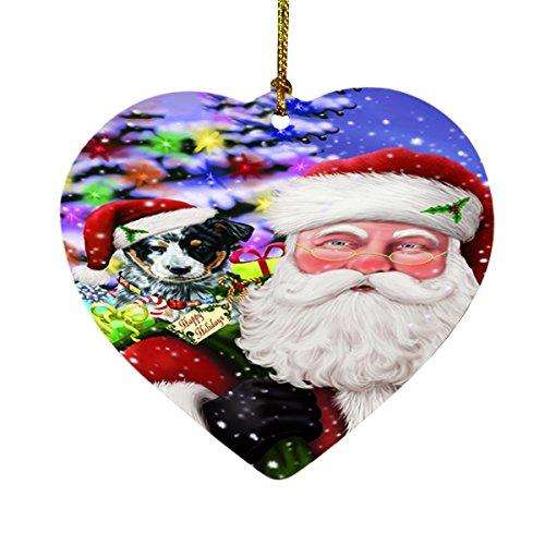 Jolly Old Saint Nick Santa Holding Australian Cattle Dog and Happy Holiday Gifts Heart Christmas Ornament D169