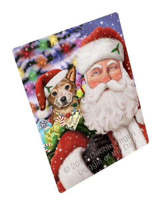 Jolly Old Saint Nick Santa Holding Australian Cattle Dog and Happy Holiday Gifts Large Refrigerator / Dishwasher Magnet