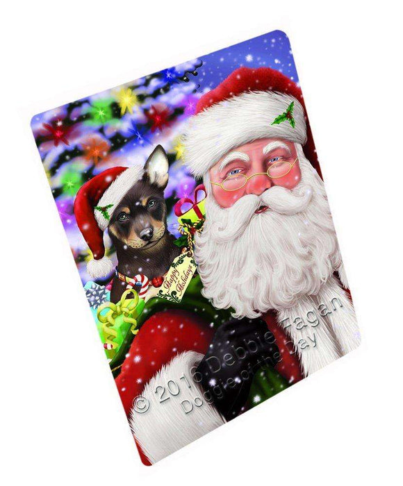 Jolly Old Saint Nick Santa Holding Australian Kelpies Dog and Happy Holiday Gifts Art Portrait Print Woven Throw Sherpa Plush Fleece Blanket