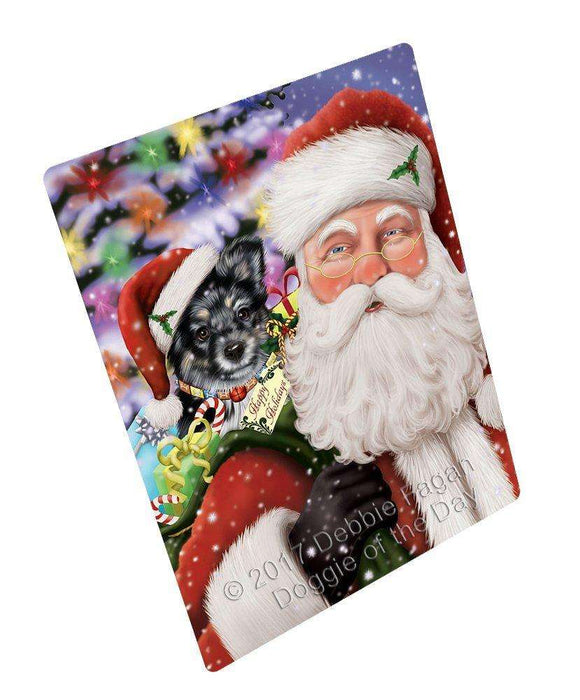 Jolly Old Saint Nick Santa Holding Australian Shepherd Dog and Happy Holiday Gifts Large Refrigerator / Dishwasher Magnet