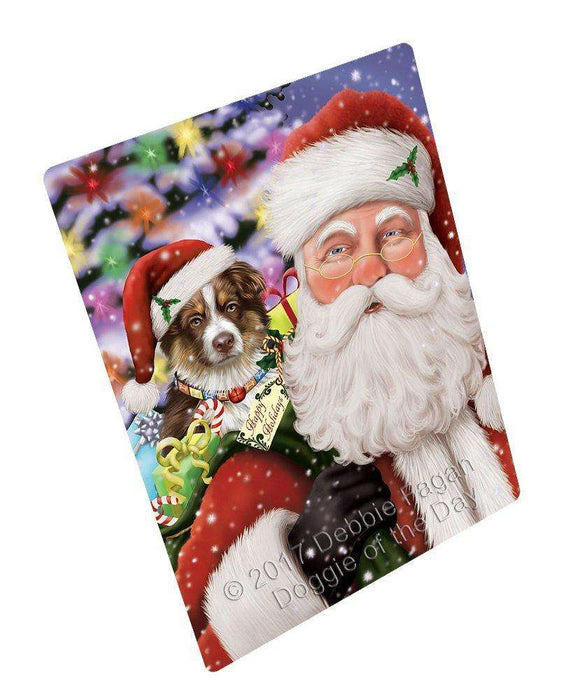 Jolly Old Saint Nick Santa Holding Australian Shepherd Dog and Happy Holiday Gifts Large Refrigerator / Dishwasher Magnet