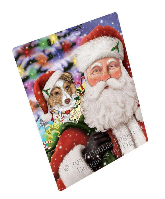 Jolly Old Saint Nick Santa Holding Australian Shepherd Dog and Happy Holiday Gifts Large Refrigerator / Dishwasher Magnet