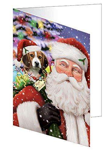 Jolly Old Saint Nick Santa Holding Beagles Dog and Happy Holiday Gifts Handmade Artwork Assorted Pets Greeting Cards and Note Cards with Envelopes for All Occasions and Holiday Seasons