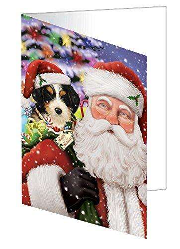 Jolly Old Saint Nick Santa Holding Bernedoodle Dog and Happy Holiday Gifts Handmade Artwork Assorted Pets Greeting Cards and Note Cards with Envelopes for All Occasions and Holiday Seasons