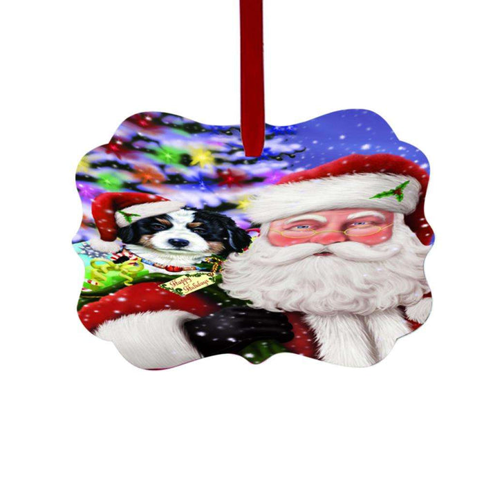 Jolly Old Saint Nick Santa Holding Bernese Dog and Holiday Gifts Double-Sided Photo Benelux Christmas Ornament LOR48817