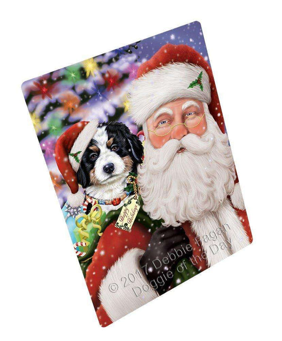 Jolly Old Saint Nick Santa Holding Bernese Mountain Dog and Happy Holiday Gifts Tempered Cutting Board