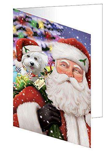 Jolly Old Saint Nick Santa Holding Bichon Frise Dog and Happy Holiday Gifts Handmade Artwork Assorted Pets Greeting Cards and Note Cards with Envelopes for All Occasions and Holiday Seasons