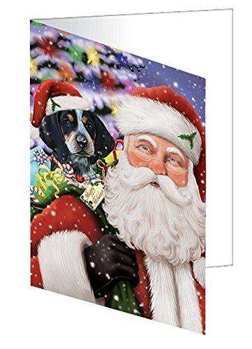 Jolly Old Saint Nick Santa Holding Bluetick Coonhound Dog and Happy Holiday Gifts Handmade Artwork Assorted Pets Greeting Cards and Note Cards with Envelopes for All Occasions and Holiday Seasons