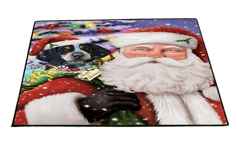 Jolly Old Saint Nick Santa Holding Bluetick Coonhound Dog Christmas Holiday Presents Indoor/Outdoor Floormat