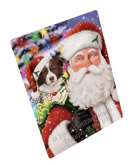 Jolly Old Saint Nick Santa Holding Border Collies Dog and Happy Holiday Gifts Tempered Cutting Board