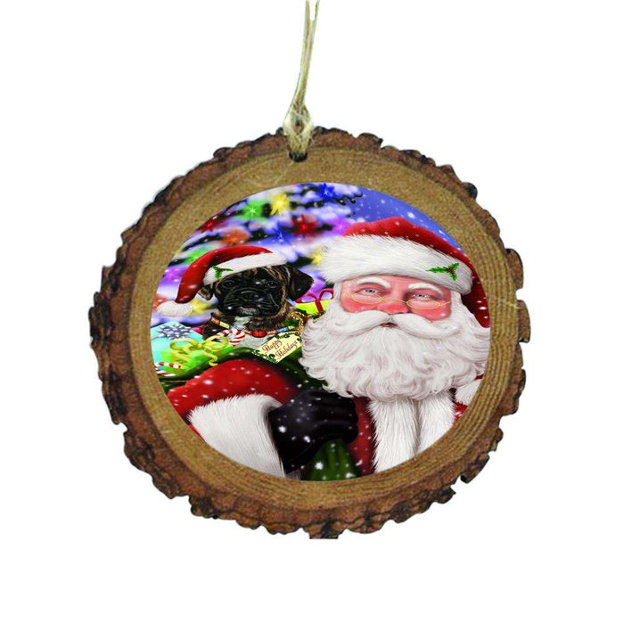 Jolly Old Saint Nick Santa Holding Boxer Dog and Happy Holiday Gifts Wooden Christmas Ornament WOR48827
