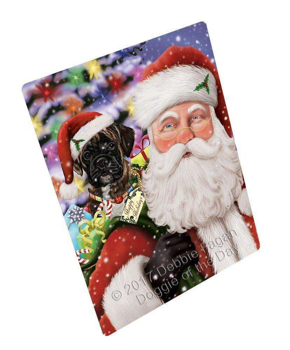 Jolly Old Saint Nick Santa Holding Boxers Dog and Happy Holiday Gifts Large Refrigerator / Dishwasher Magnet