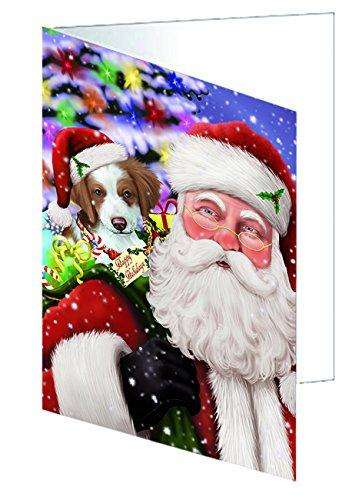 Jolly Old Saint Nick Santa Holding Brittany Spaniel Dog and Happy Holiday Gifts Handmade Artwork Assorted Pets Greeting Cards and Note Cards with Envelopes for All Occasions and Holiday Seasons