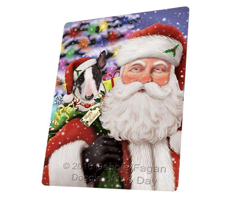 Jolly Old Saint Nick Santa Holding Bull Terrier Dog and Happy Holiday Gifts Tempered Cutting Board