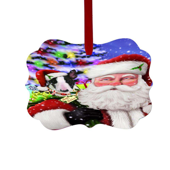 Jolly Old Saint Nick Santa Holding Bull Terrier Dog and Holiday Gifts Double-Sided Photo Benelux Christmas Ornament LOR48829