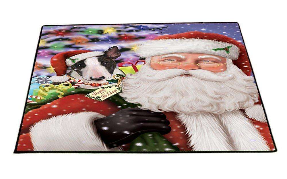 Jolly Old Saint Nick Santa Holding Bull Terrier Dog Christmas Holiday Presents Indoor/Outdoor Floormat