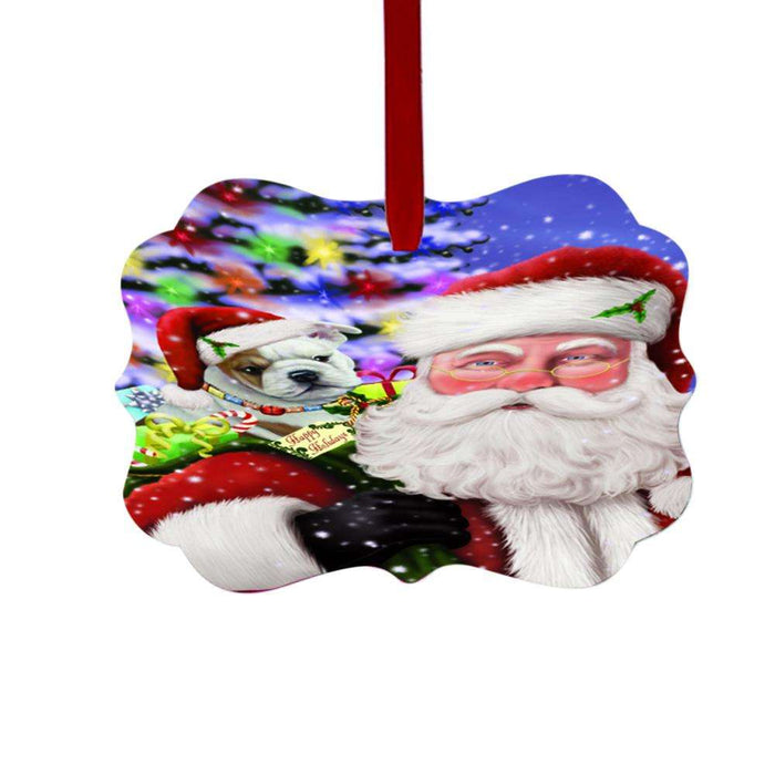 Jolly Old Saint Nick Santa Holding Bulldogs and Holiday Gifts Double-Sided Photo Benelux Christmas Ornament LOR48830