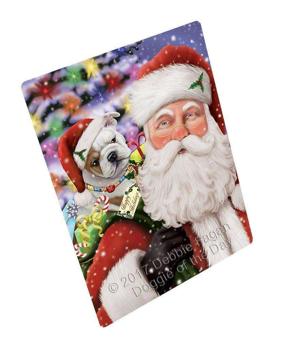 Jolly Old Saint Nick Santa Holding Bulldogs Dog And Happy Holiday Gifts Magnet Mini (3.5" x 2")