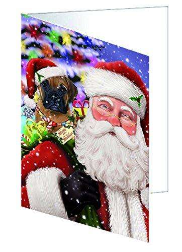 Jolly Old Saint Nick Santa Holding Bullmastiff Dog and Happy Holiday Gifts Handmade Artwork Assorted Pets Greeting Cards and Note Cards with Envelopes for All Occasions and Holiday Seasons