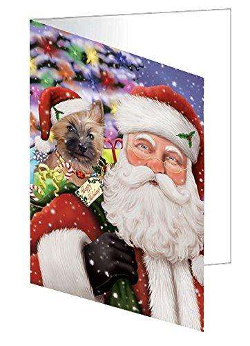 Jolly Old Saint Nick Santa Holding Cairn Terrier Dog and Happy Holiday Gifts Handmade Artwork Assorted Pets Greeting Cards and Note Cards with Envelopes for All Occasions and Holiday Seasons