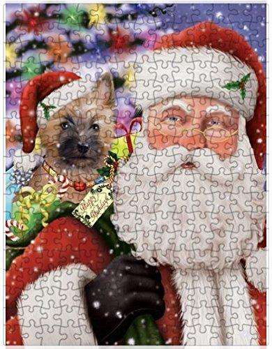 Jolly Old Saint Nick Santa Holding Cairn Terrier Dog and Happy Holiday Gifts Puzzle with Photo Tin