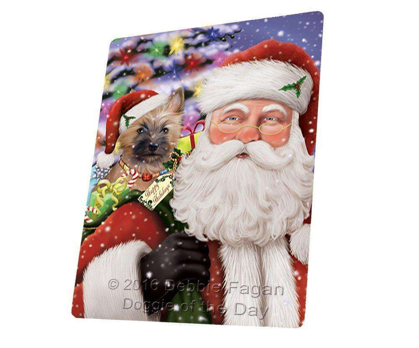 Jolly Old Saint Nick Santa Holding Cairn Terrier Dog and Happy Holiday Gifts Tempered Cutting Board