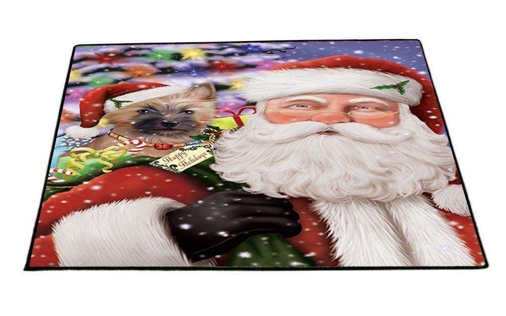 Jolly Old Saint Nick Santa Holding Cairn Terrier Dog Christmas Holiday Presents Indoor/Outdoor Floormat